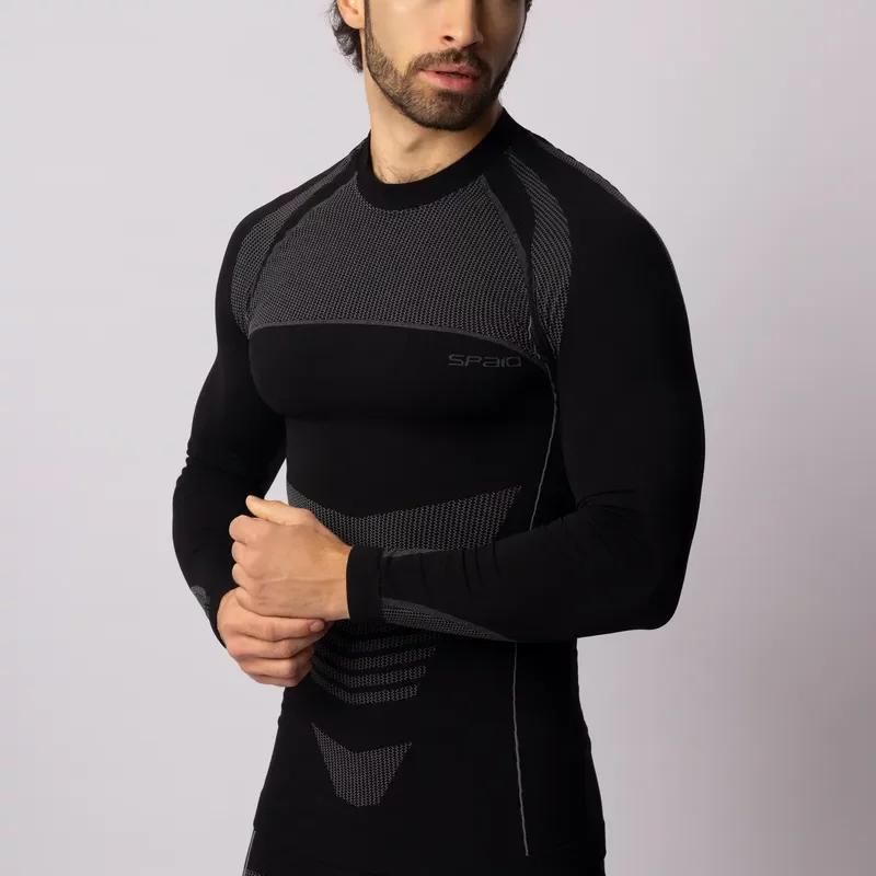 [M] MĘSKA KOSZULKA TERMOAKTYWNA Z DŁUGIM RĘKAWEM CZARNO SZARA THERMO-EVO